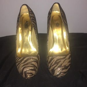 Gold and brown zebra print heels